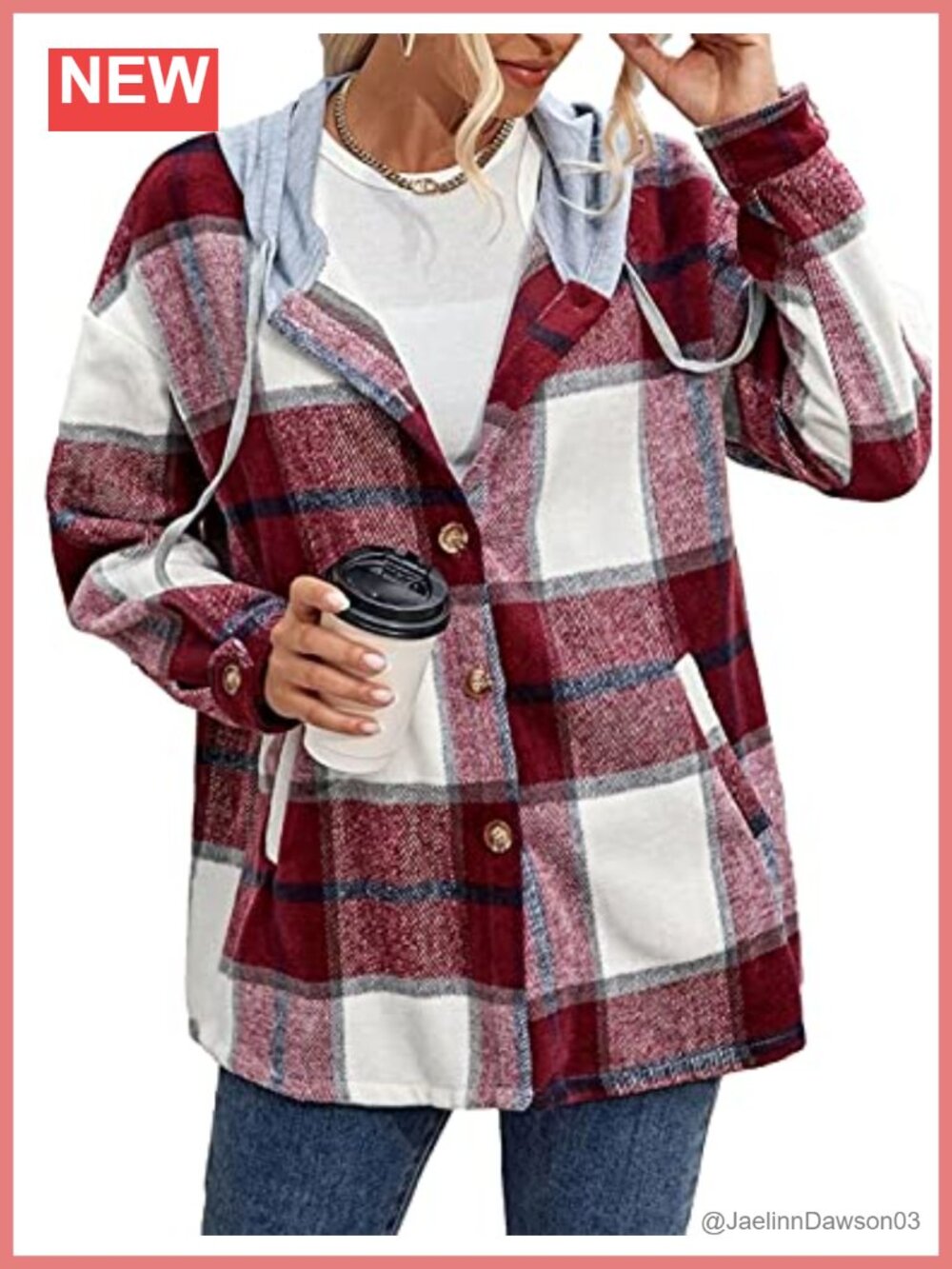 Hooded Flannel Plaid Shacket Jacket Coat Women